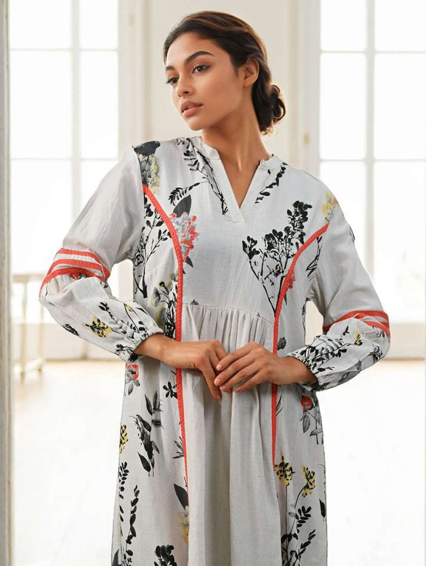 women printed puff sleeve high low dress - 22273776 -  Standard Image - 4