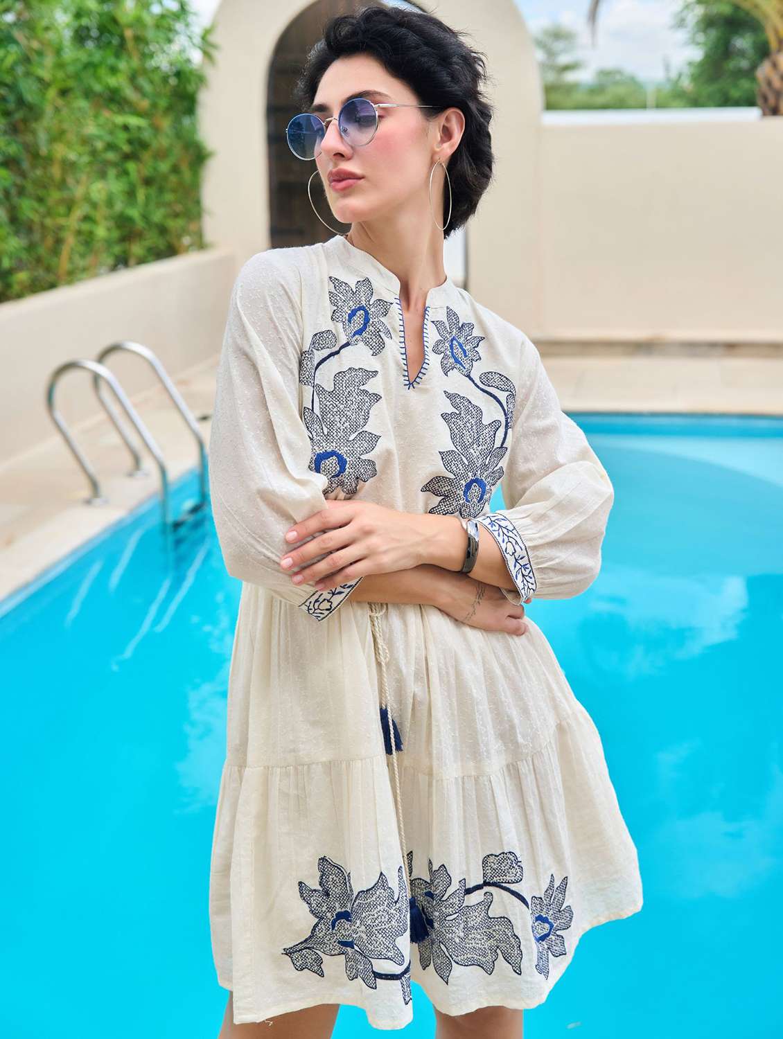 women embroidered puff sleeve fit & flare dress - 22273794 -  Standard Image - 1