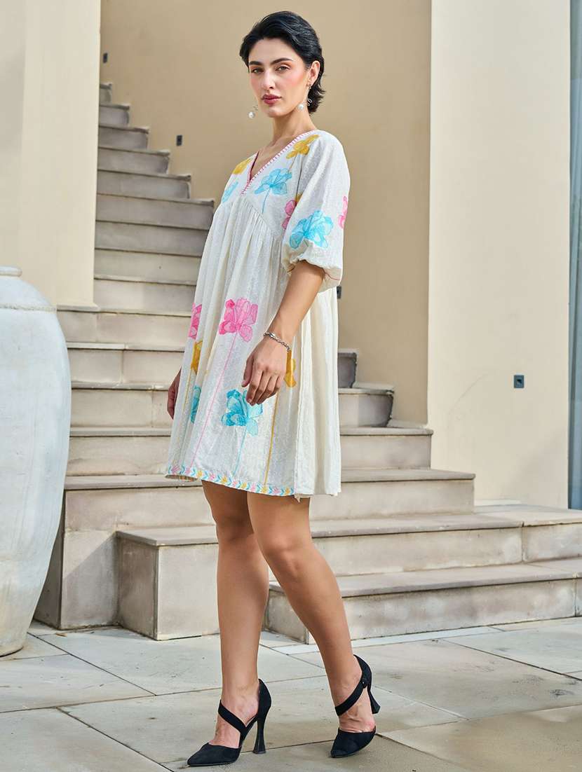 women floral print puff sleeve fit & flare dress - 22273795 -  Standard Image - 1