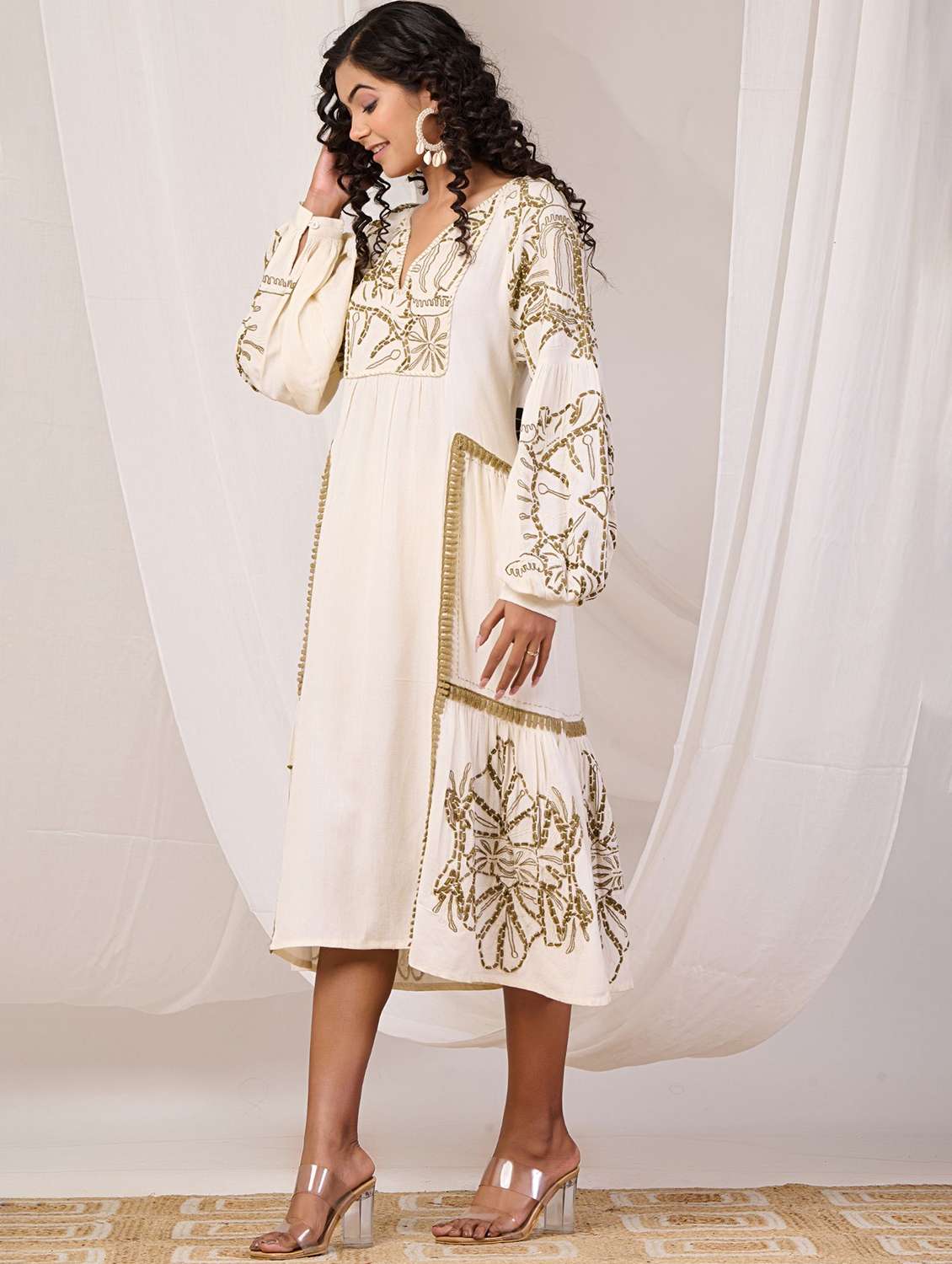 women embroidered puff sleeve a-line dress - 22273809 -  Standard Image - 1