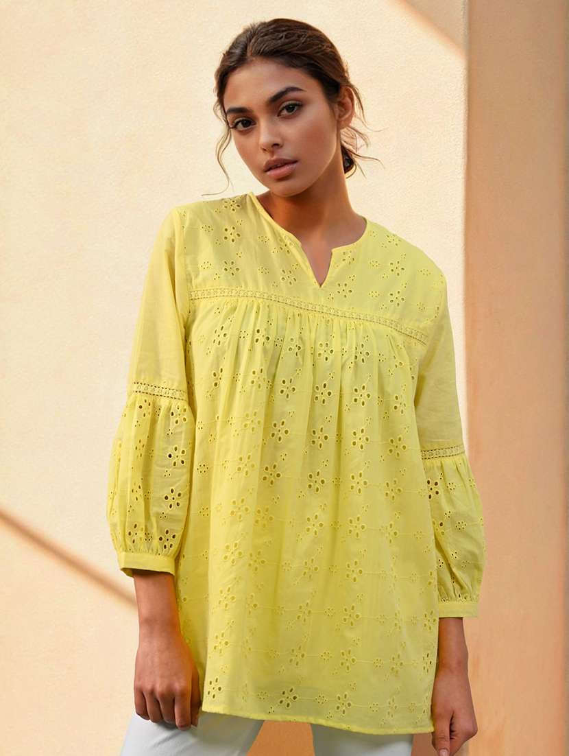 women self designed puff sleeve a-line top - 22273815 -  Standard Image - 1