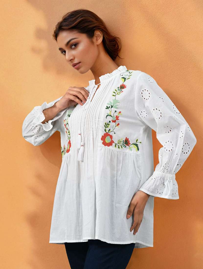 women embroidered bell sleeve a-line top - 22273817 -  Standard Image - 1