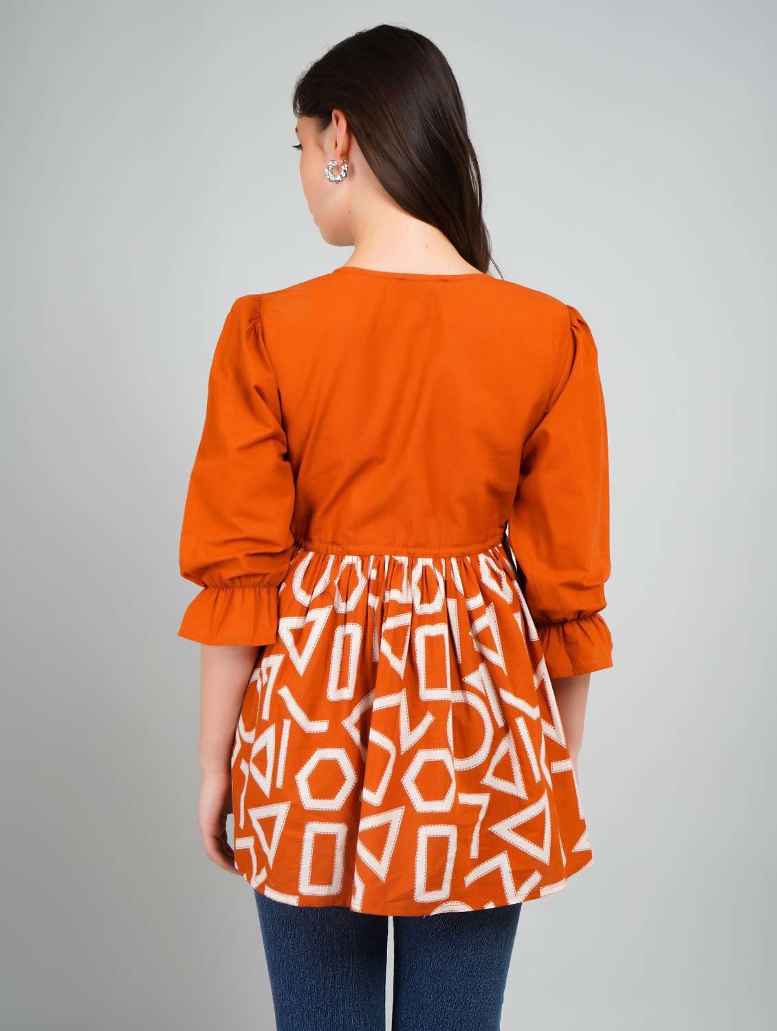 women printed puff sleeve flared top - 22273818 -  Standard Image - 1