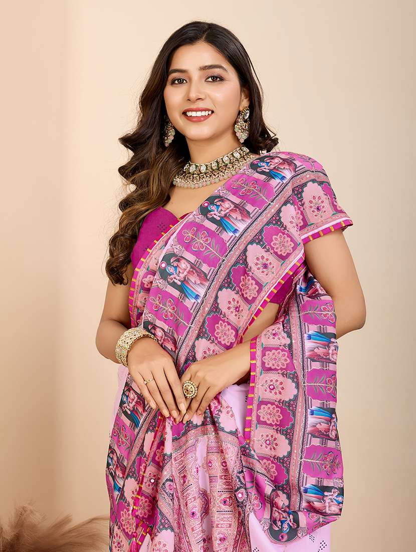 women printed embroidered saree with blouse - 22274018 -  Standard Image - 4