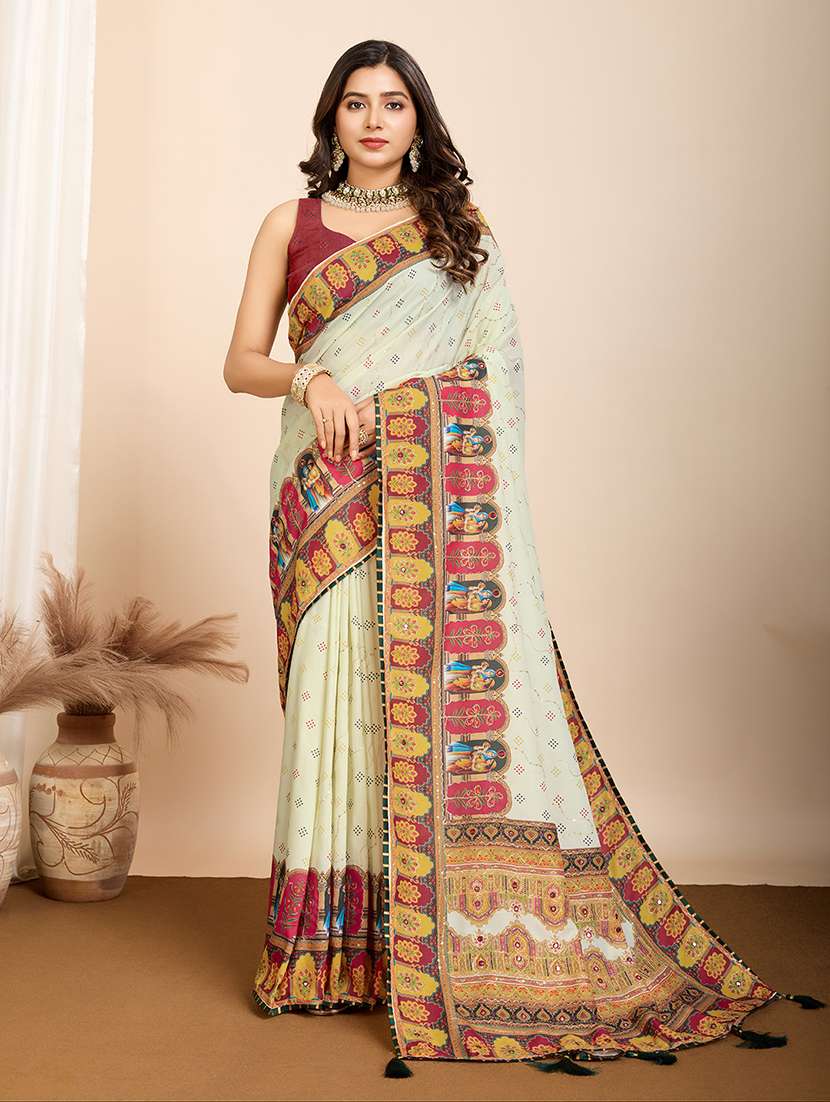 women printed embroidered saree with blouse