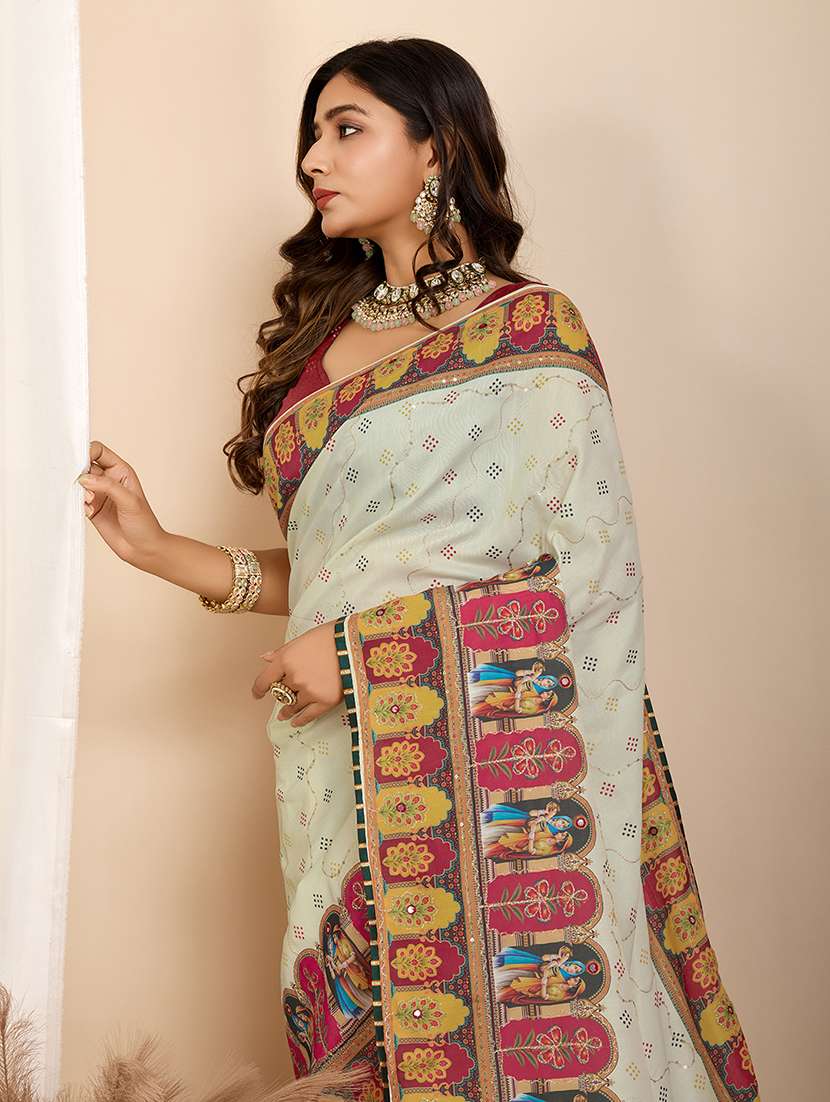 women printed embroidered saree with blouse - 22274019 -  Standard Image - 4
