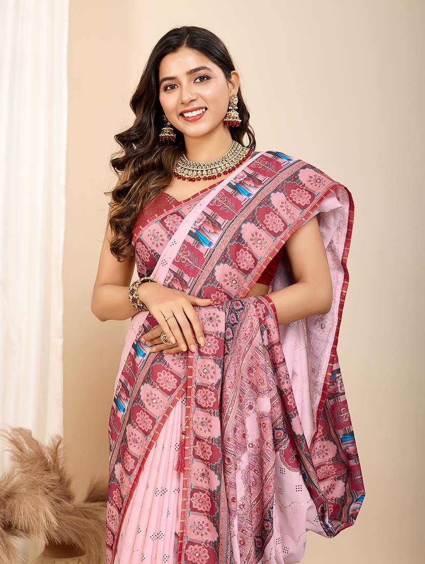 women printed embroidered saree with blouse - 22274021 -  Standard Image - 1