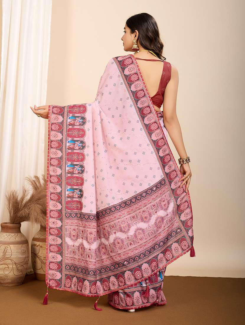 women printed embroidered saree with blouse - 22274021 -  Standard Image - 4