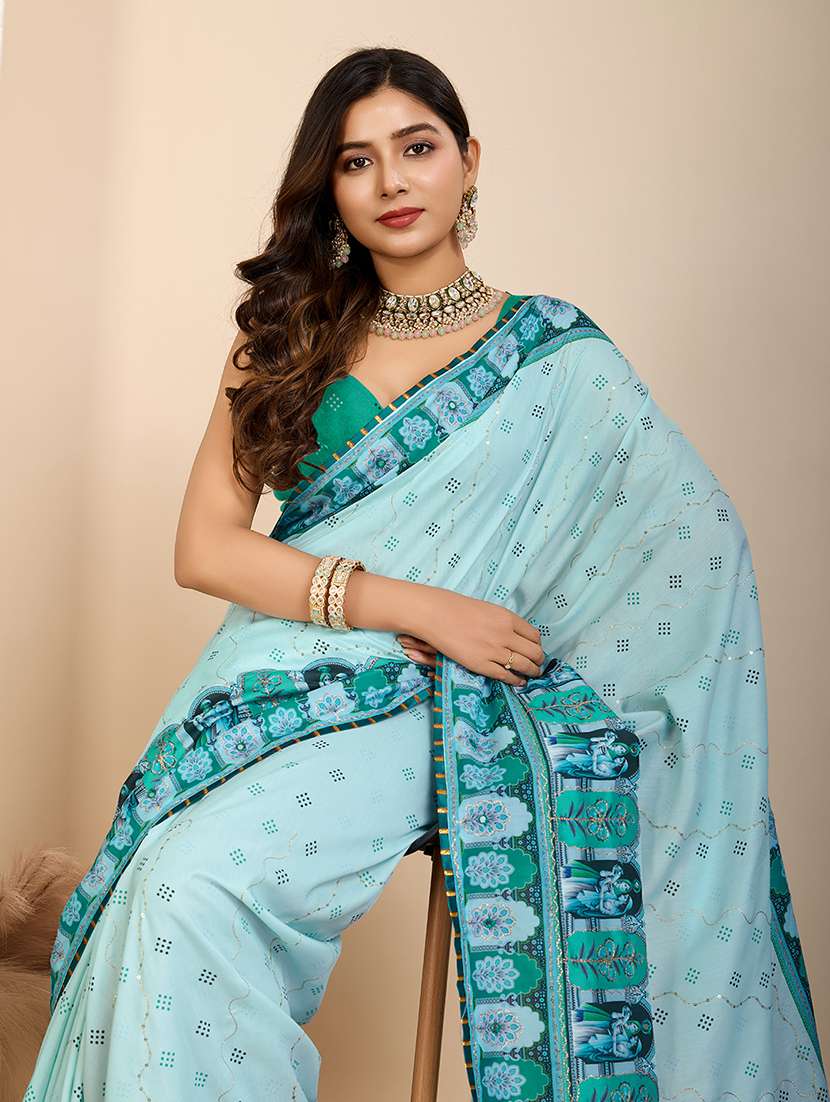 women printed embroidered saree with blouse - 22274022 -  Standard Image - 4
