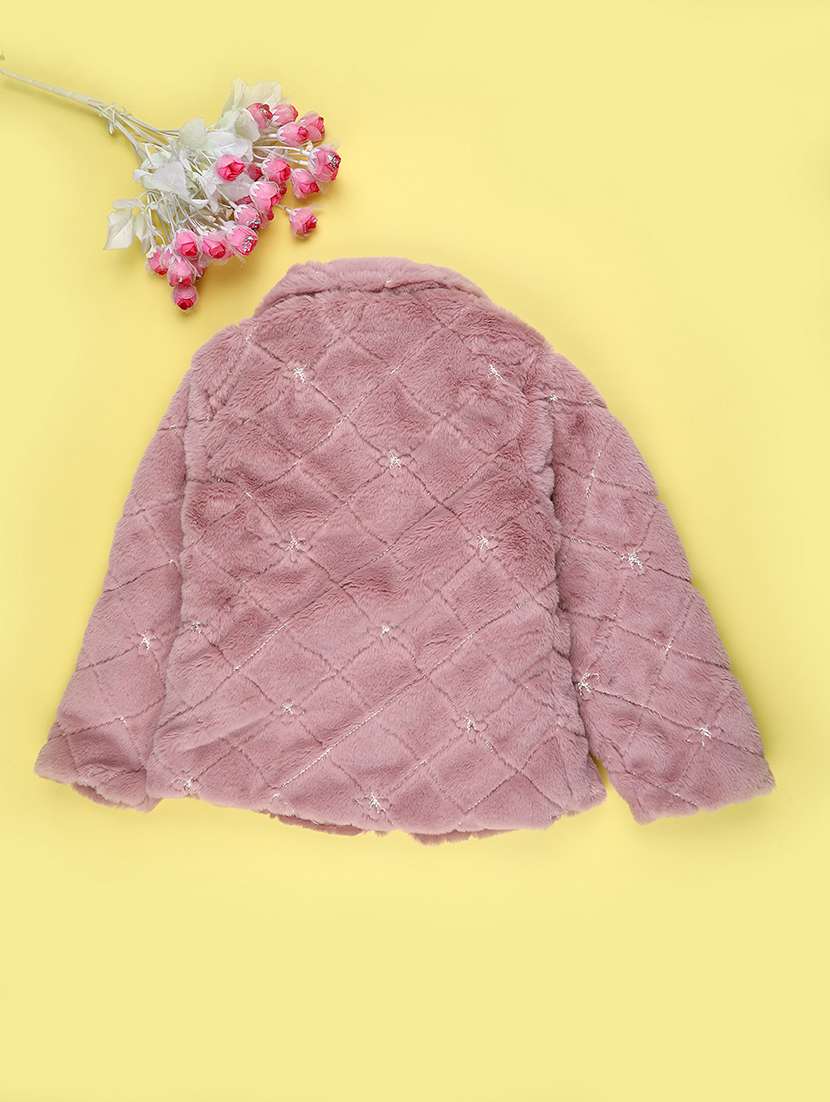 girls solid long sleeve fur jacket - 22274231 -  Standard Image - 1
