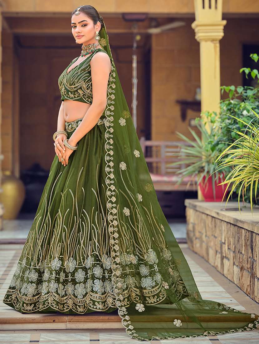 women solid with work semi stitched flared lehenga - 22274246 -  Standard Image - 1