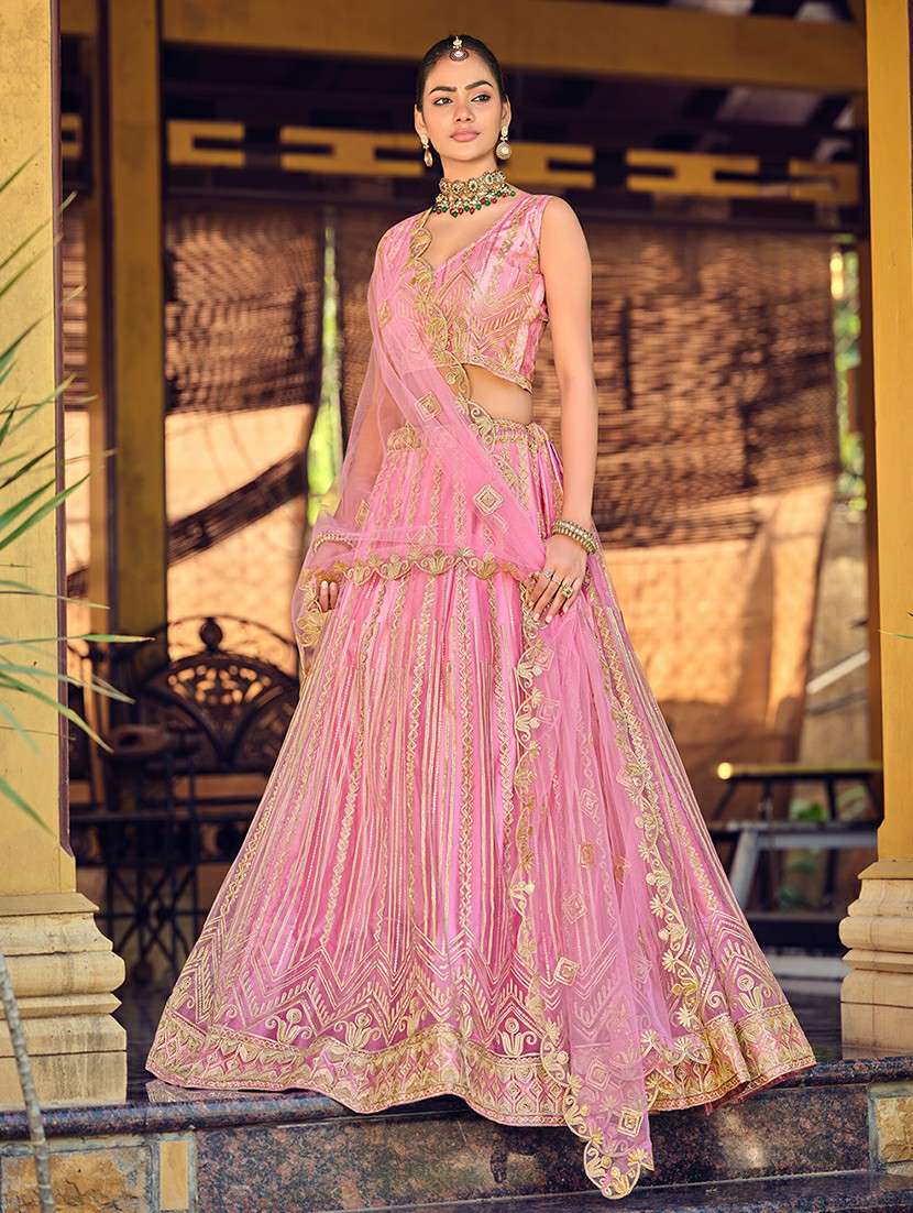 women solid with work semi stitched flared lehenga - 22274247 -  Standard Image - 1
