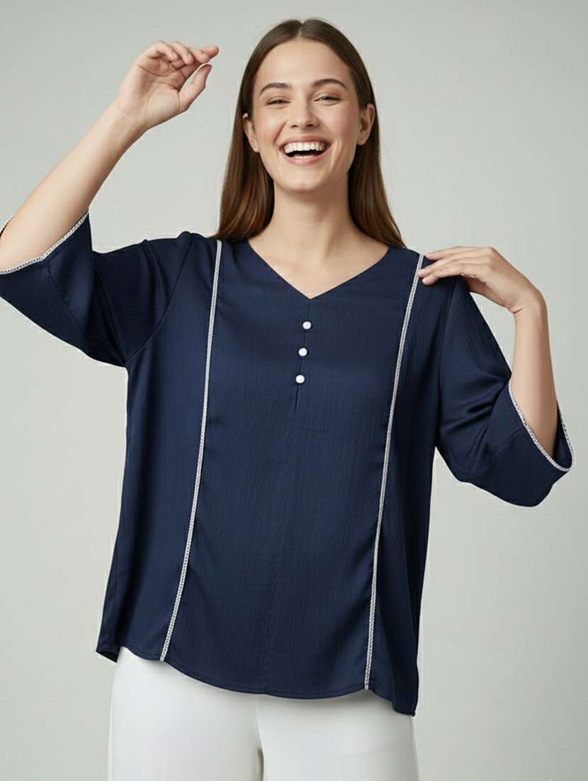 women solid bell sleeve a-line tunic - 22274262 -  Standard Image - 1