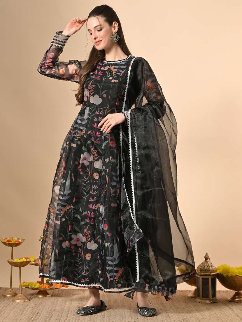 women floral print long sleeve anarkali kurta