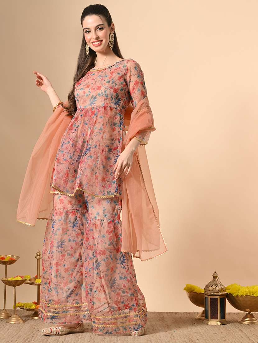 women floral print kurta and sharara with dupatta  - 22274269 -  Standard Image - 1