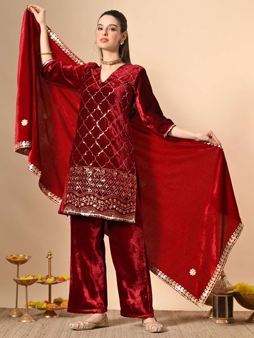 women embroidered kurta and palazzo with dupatta  - 22274271 -  Standard Image - 1