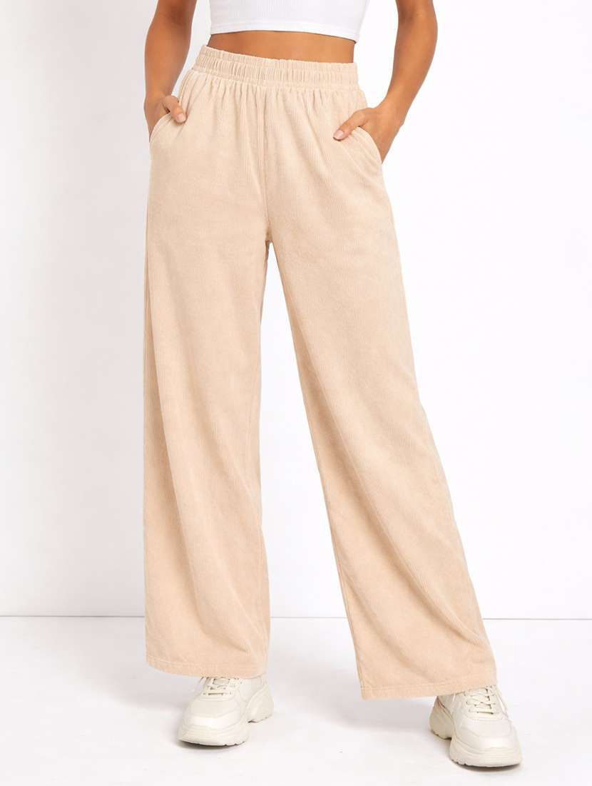 women solid high rise wide leg trouser - 22274272 -  Standard Image - 1