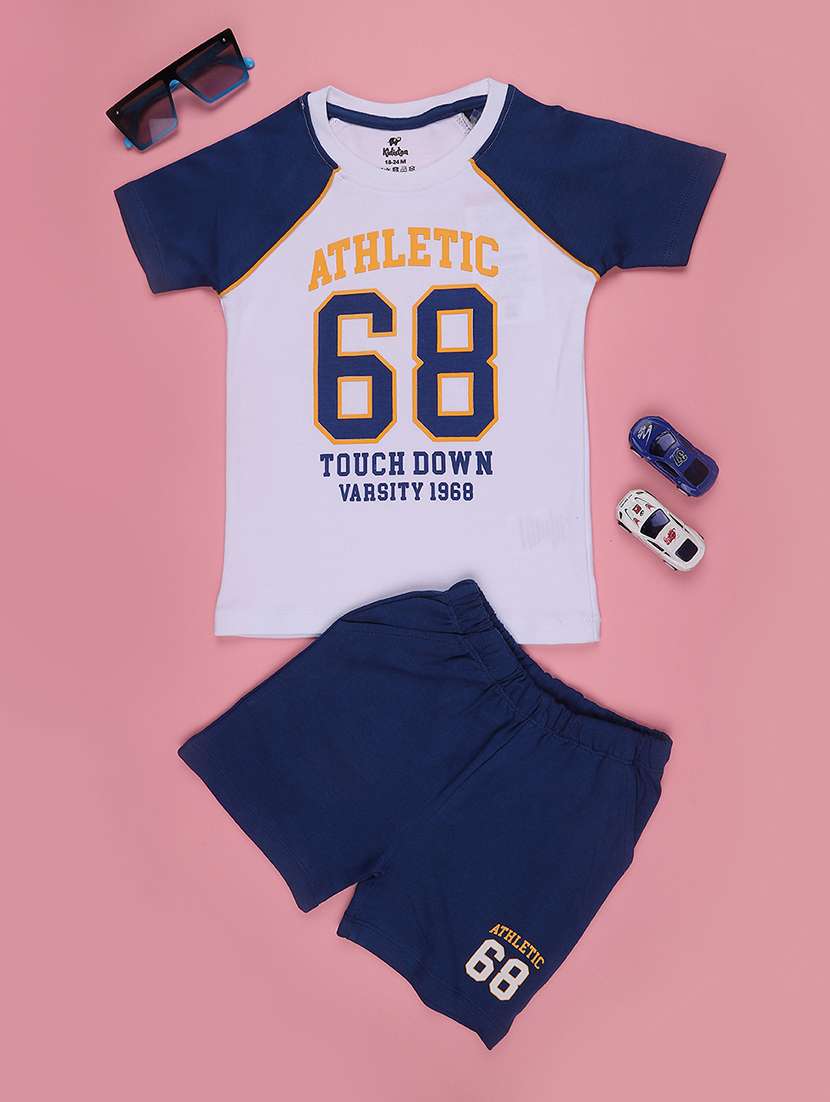 boys colourblocked round neck t-shirt and shorts set - 22274635 -  Standard Image - 1