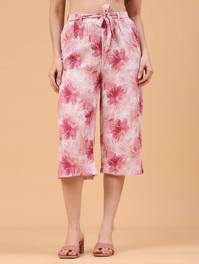 women printed mid rise capri