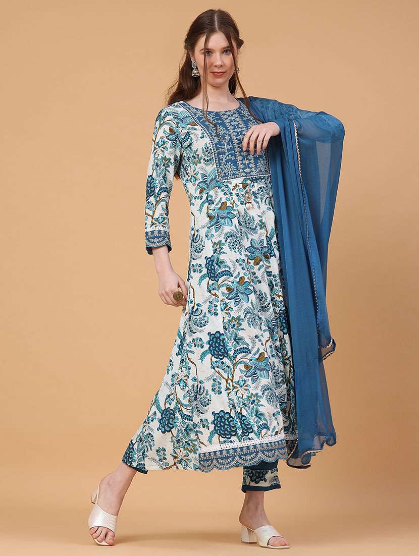 women floral three quarter sleeve kurta pant with dupatta set - 22275167 -  Standard Image - 1