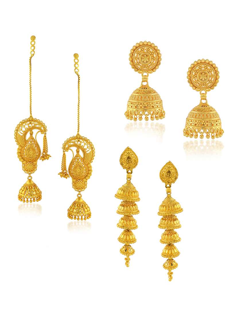 women pack of 3 gold plated earrings - 22275221 -  Standard Image - 1