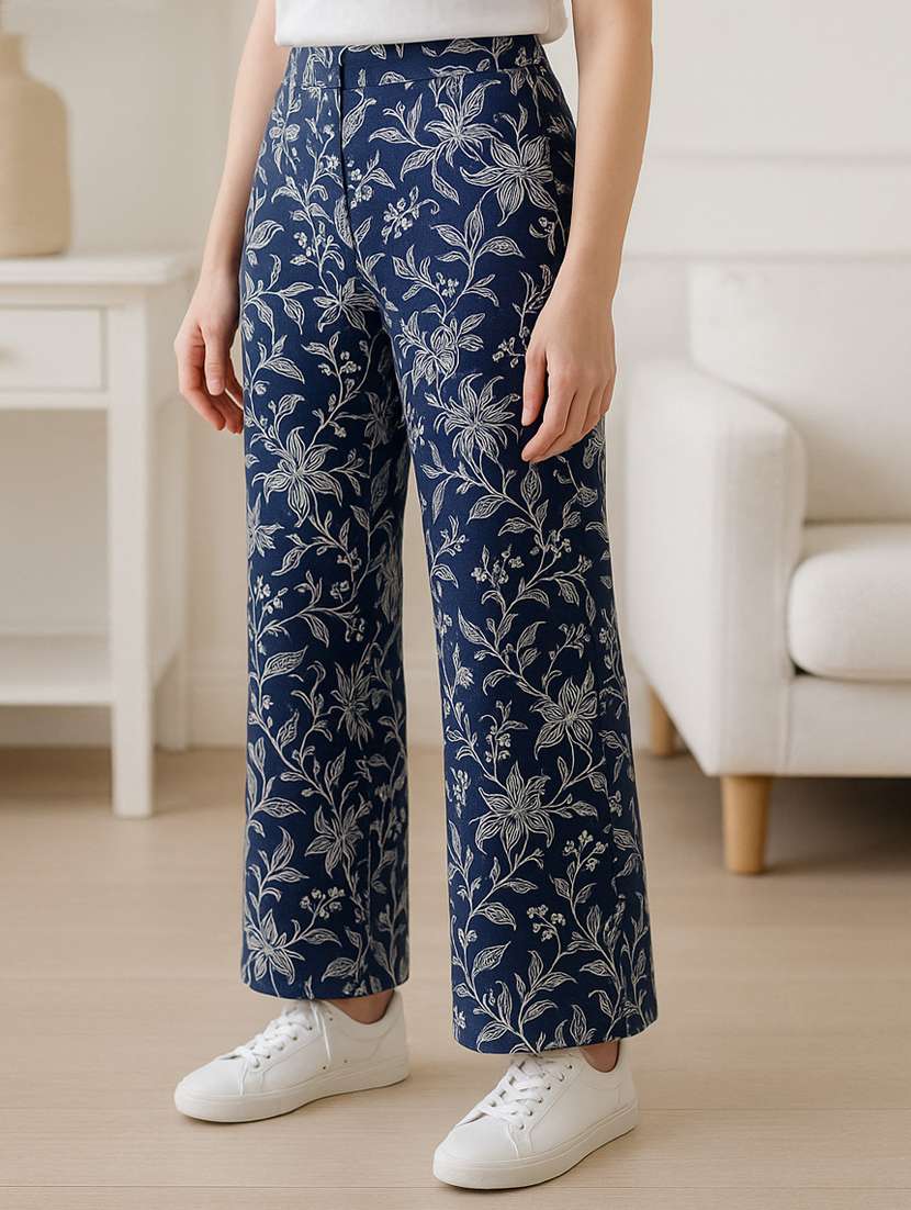 women floral high rise flat front trouser - 22275301 -  Standard Image - 1