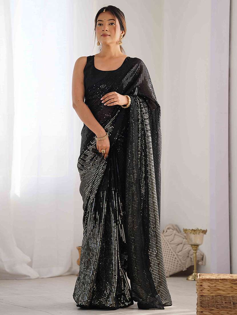women solid with work embellished saree with blouse