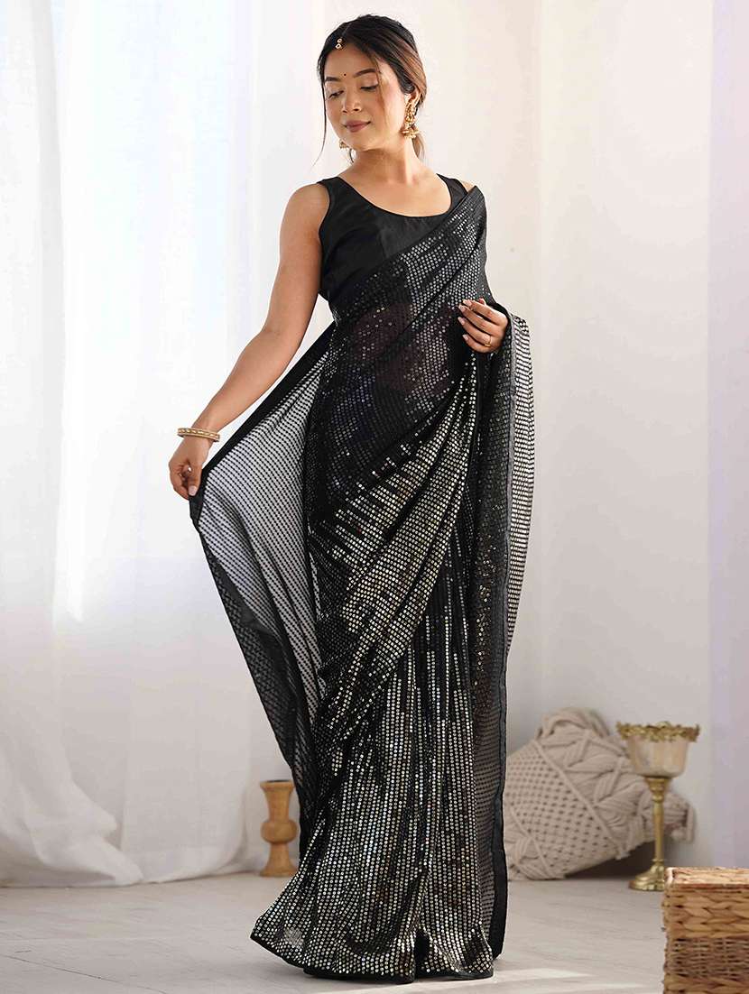 women solid with work embellished saree with blouse - 22275443 -  Standard Image - 1