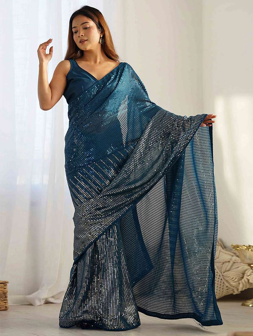 women solid with work embellished saree with blouse - 22275444 -  Standard Image - 1