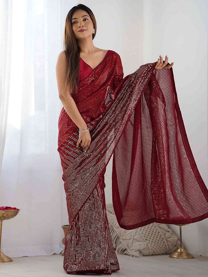 women solid with work embellished saree with blouse - 22275445 -  Standard Image - 1