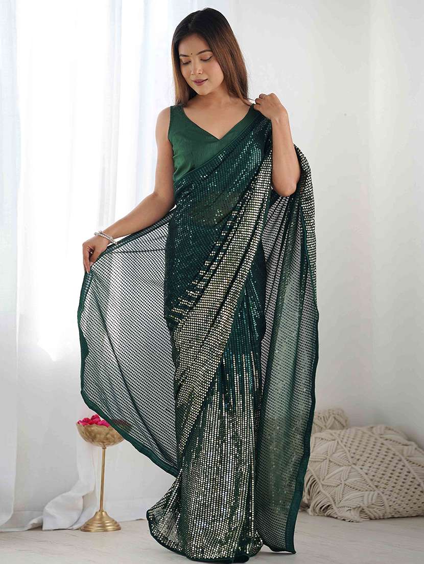 women solid with work embellished saree with blouse - 22275446 -  Standard Image - 1