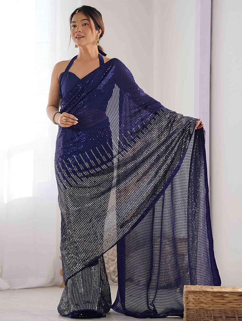 women solid with work embellished saree with blouse - 22275447 -  Standard Image - 1