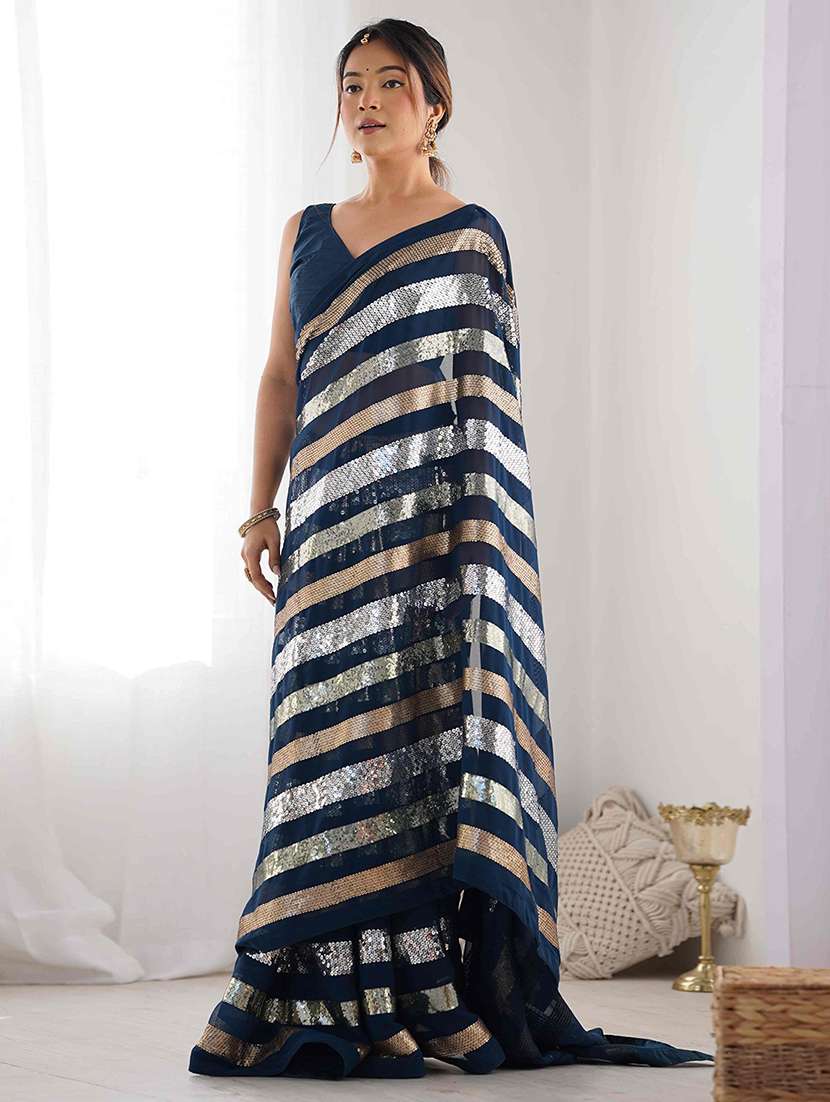 women solid with work embellished saree with blouse - 22275449 -  Standard Image - 1