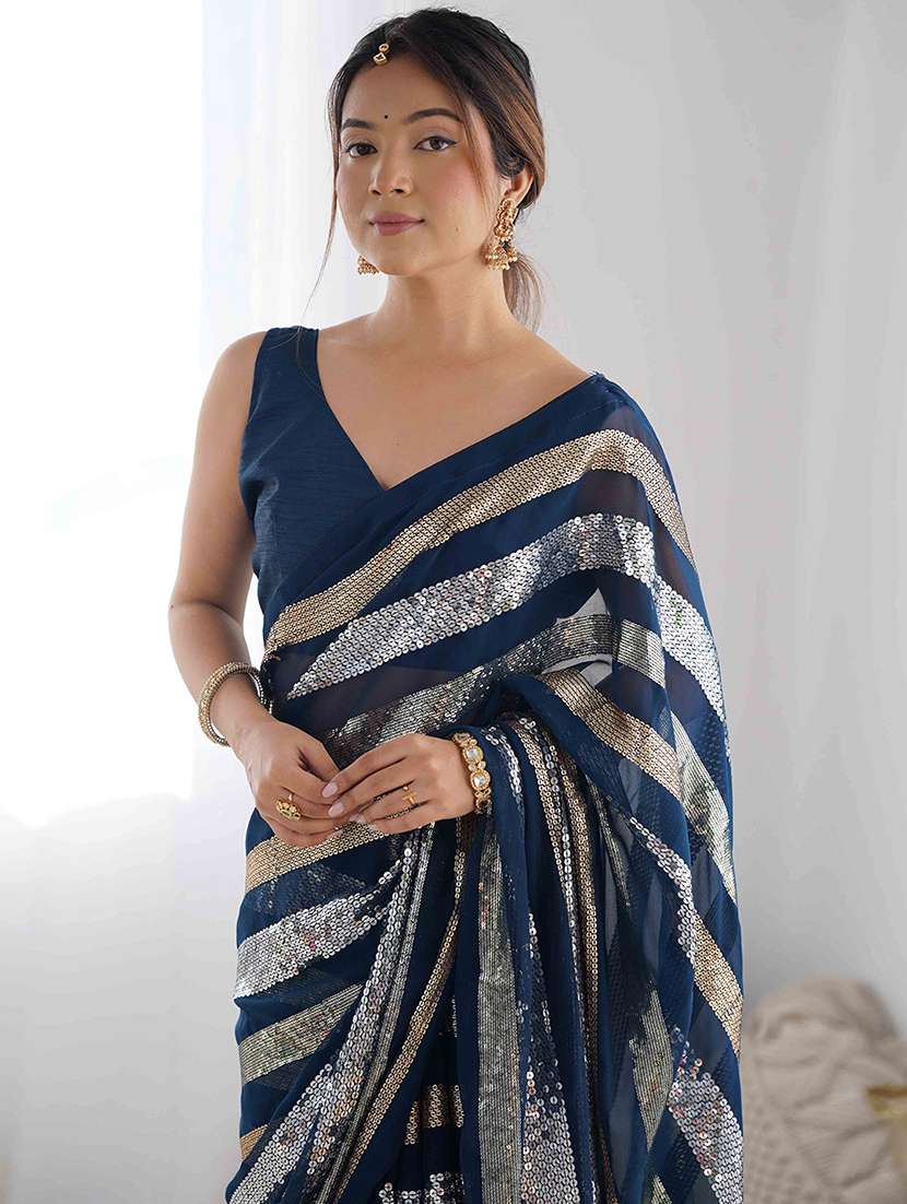 women solid with work embellished saree with blouse - 22275449 -  Standard Image - 4