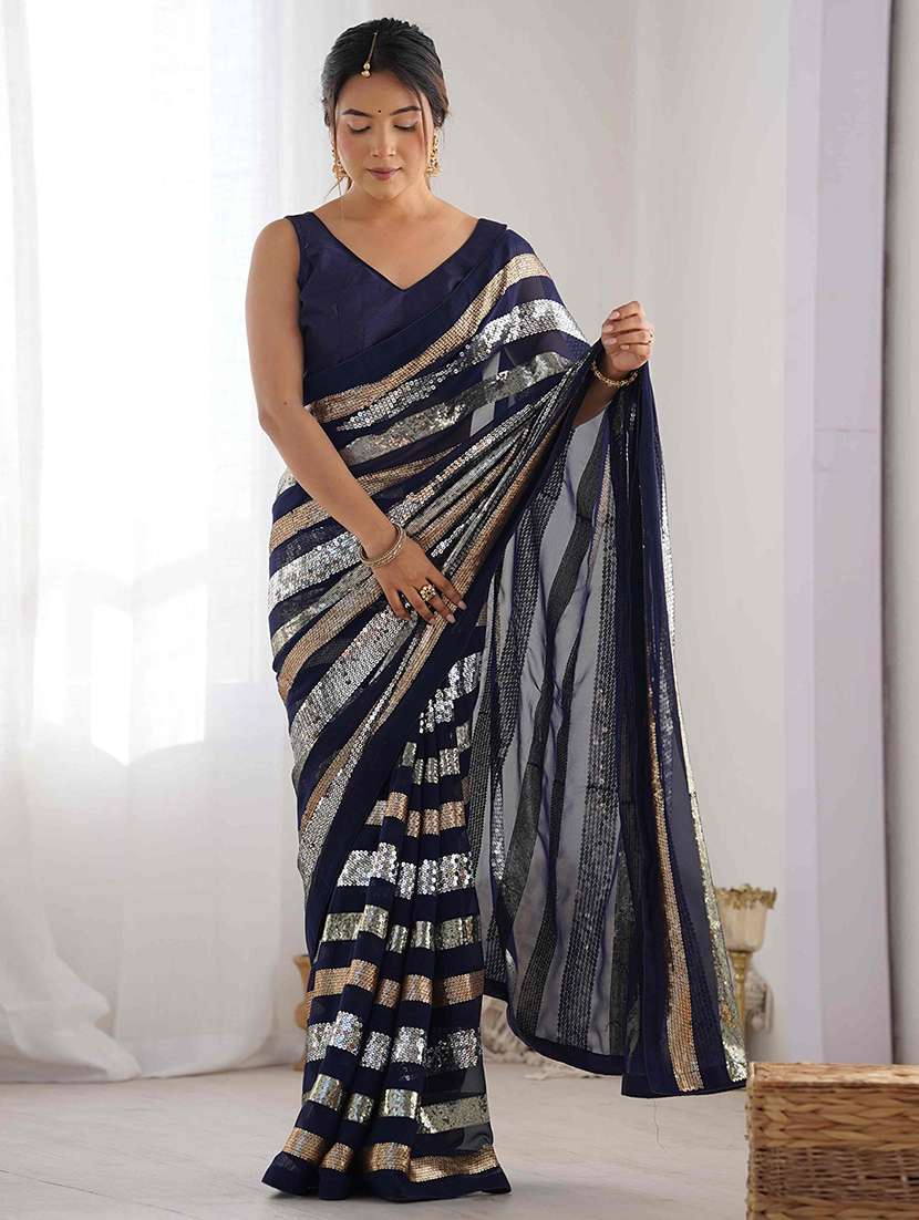 women solid with work embellished saree with blouse - 22275451 -  Standard Image - 1