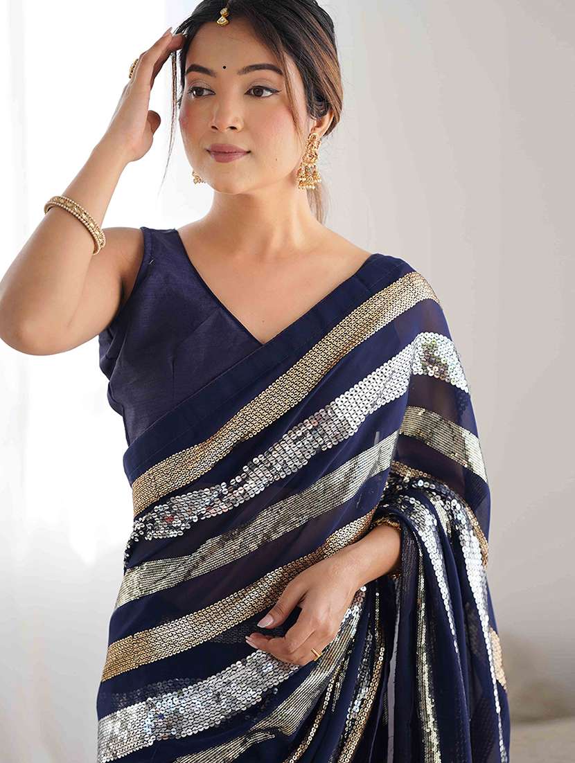women solid with work embellished saree with blouse - 22275451 -  Standard Image - 4