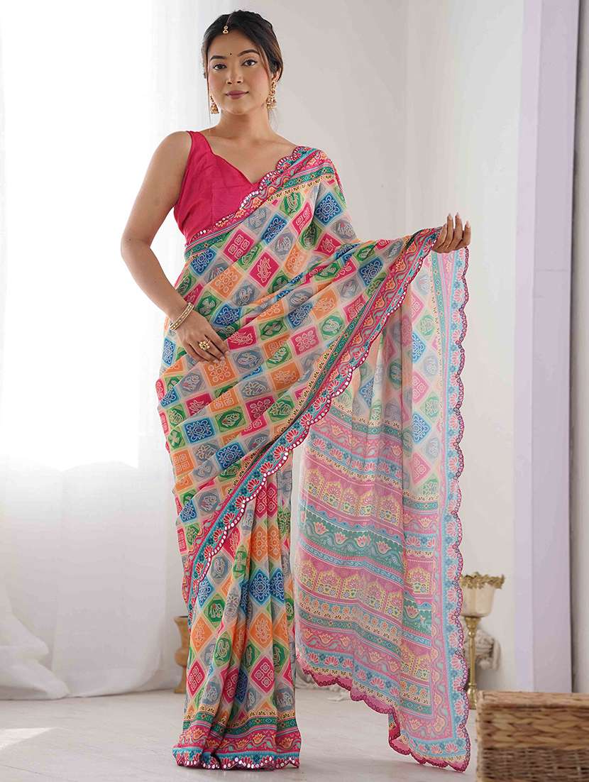 women printed casual wear saree with blouse - 22275454 -  Standard Image - 1