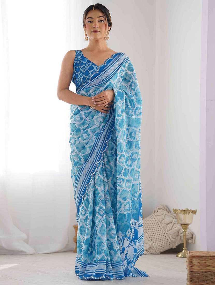 women printed casual wear saree with blouse