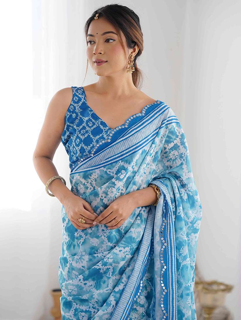 women printed casual wear saree with blouse - 22275456 -  Standard Image - 4