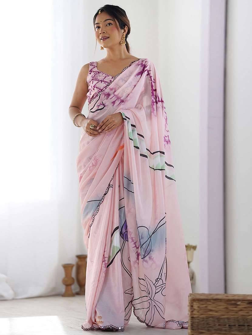 women printed casual wear saree with blouse