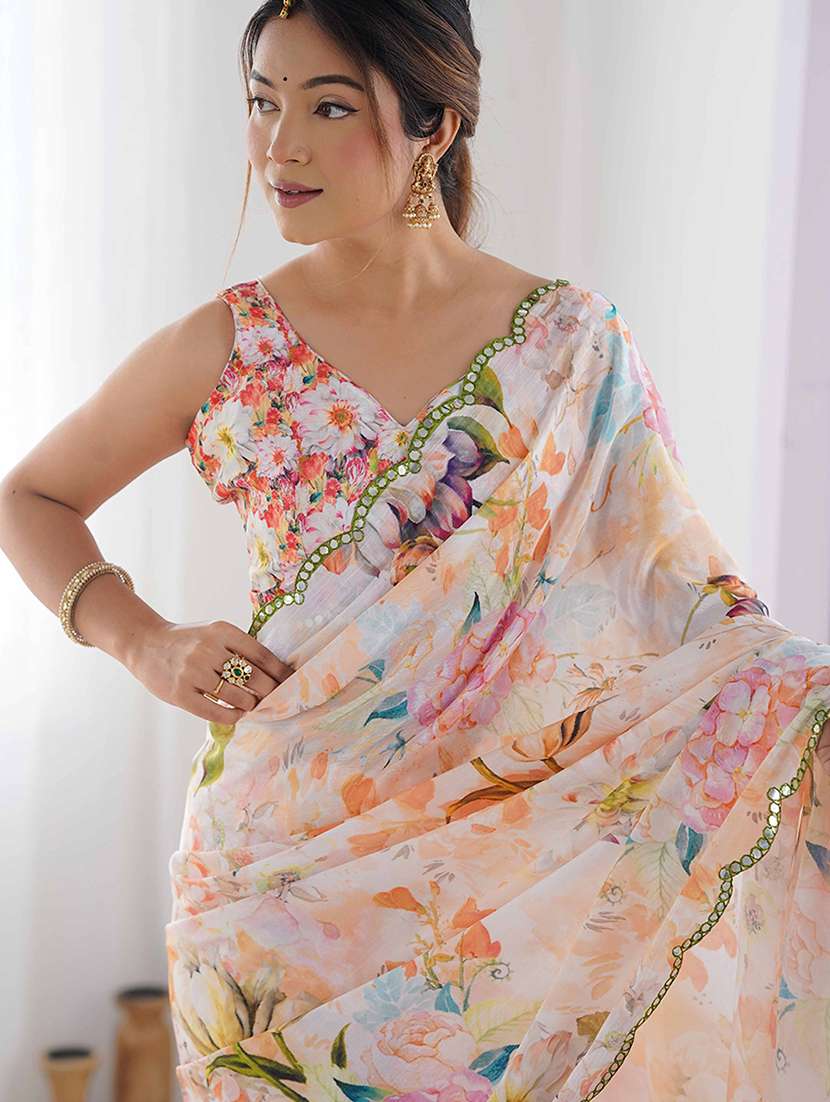 women printed casual wear saree with blouse - 22275460 -  Standard Image - 4