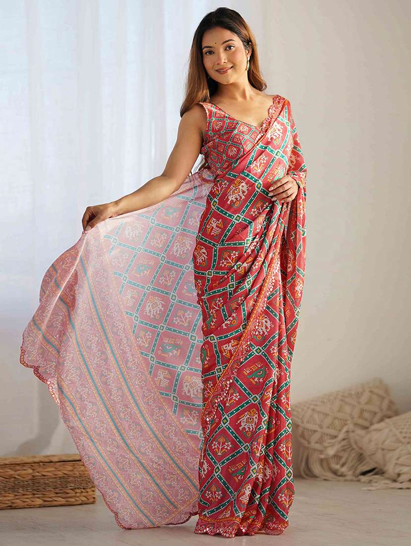 women printed casual wear saree with blouse - 22275466 -  Standard Image - 1
