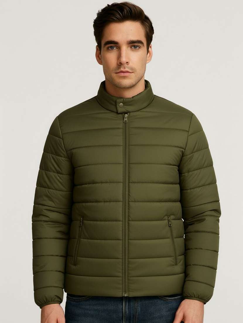 men solid long sleeve lightweight puffer jacket