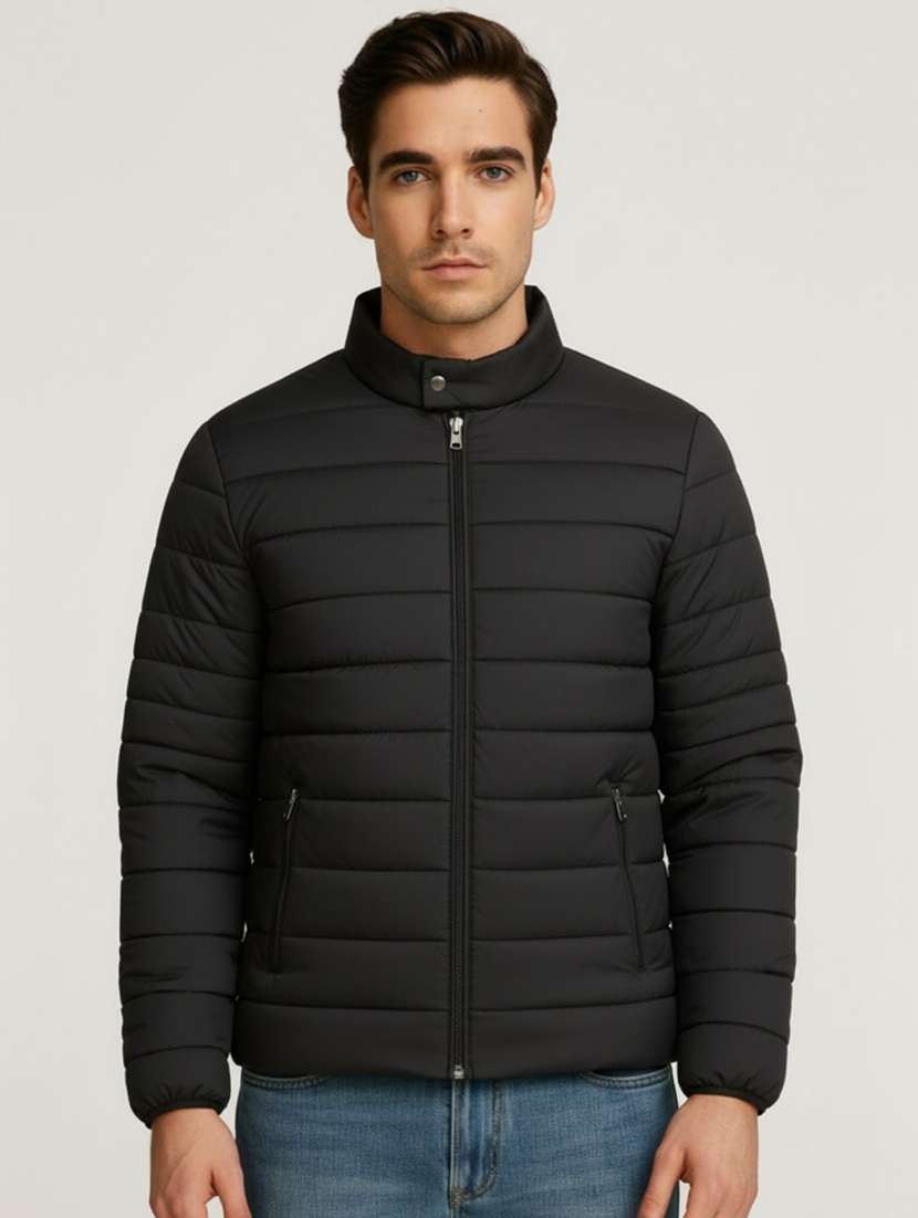 men solid long sleeve lightweight puffer jacket