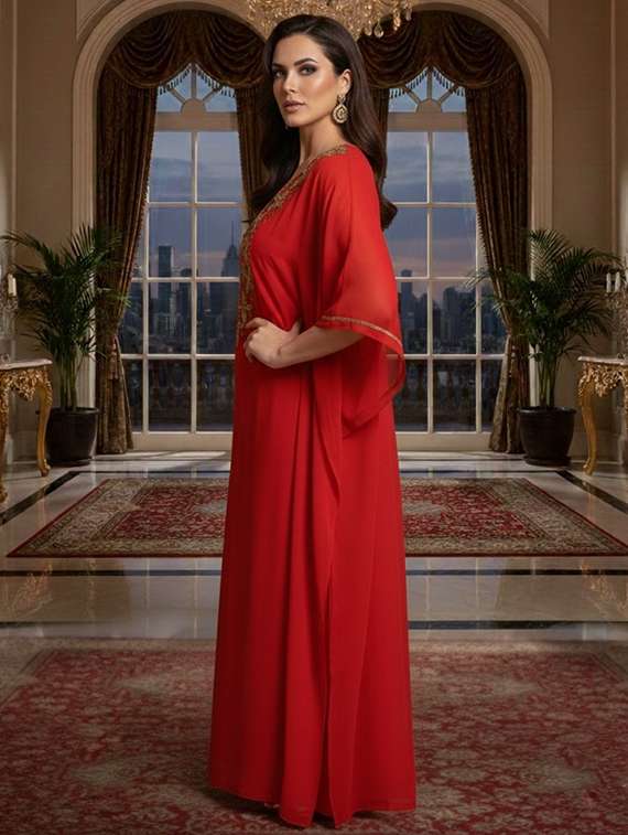 women embroidered kimono sleeve kaftan dress - 22275590 -  Standard Image - 1