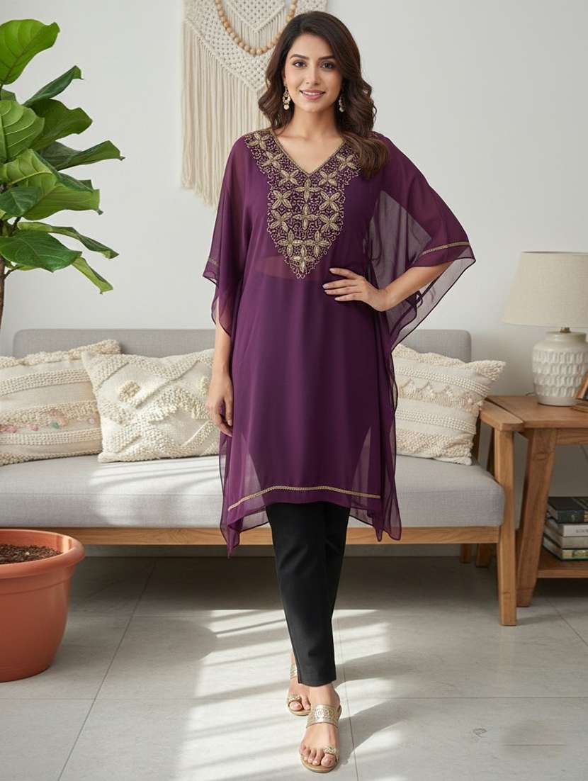 women embroidered kimono sleeve kaftan tunic