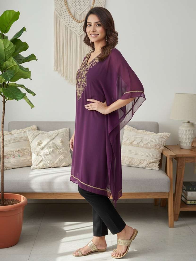 women embroidered kimono sleeve kaftan tunic - 22275600 -  Standard Image - 1