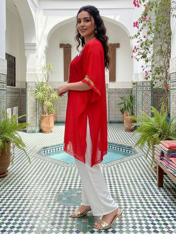 women embroidered kimono sleeve kaftan tunic - 22275611 -  Standard Image - 1