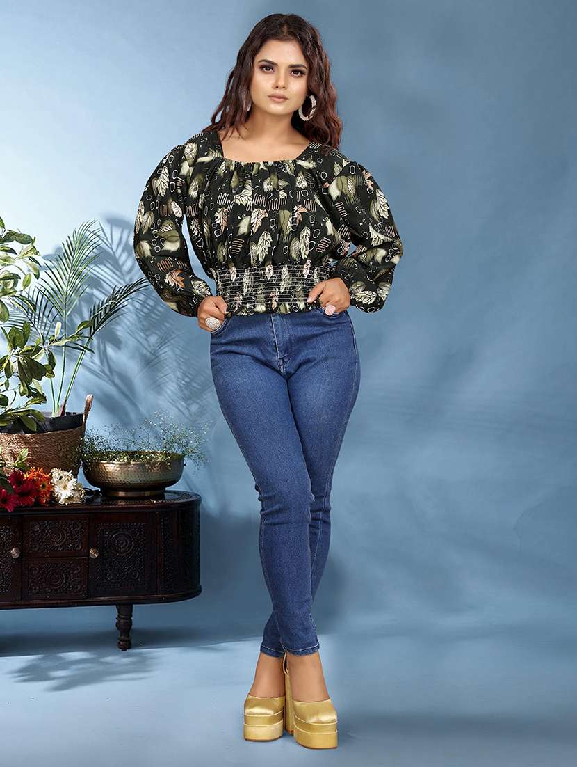 women printed puff sleeve smocked top - 22275883 -  Standard Image - 1
