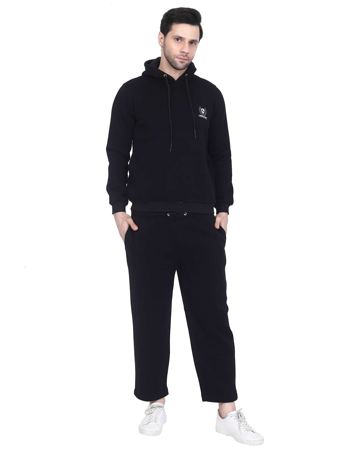 men logo print long sleeve hooded sweatshirt